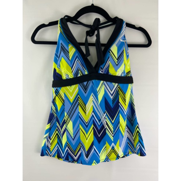 Blue Green Black Nike Swimwear Swimsuit Size 10 Halter Back Lined Bra - Picture 1 of 5